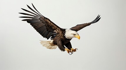 Fototapeta premium A high quality photo of an eagle, with wings fully extended, clutching a branch