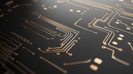 Abstract Close-up of a Golden Circuit Board