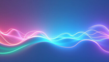 Abstract Digital Waves in Neon Pink and Blue Creating Dynamic Movement Against Purple Gradient