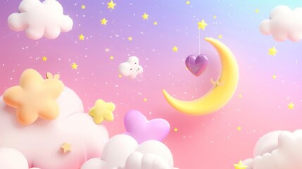 Cute Night Sky with Stars and a Crescent Moon