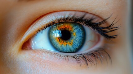 National Glaucoma Awareness Month Close-up of a female caucasian young adult's colorful blue eye