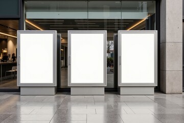 Modern urban billboards: blank advertising screens on city street