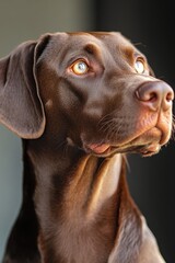 National Train Your Dog Month Chocolate labrador with shiny coat looking alertly into distance