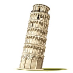 Cartoon version of the Leaning Tower of Pisa on a white background