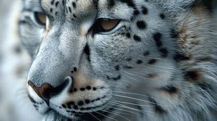 Obraz premium very beautiful fluffy spotted fur of a snow leopard, close-up, ultra detail lighting 