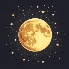 Naklejka premium Golden full moon with stars.