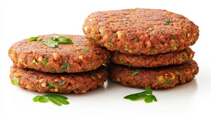Falafel Patties Tasty falafel patties with fresh herbs on white background