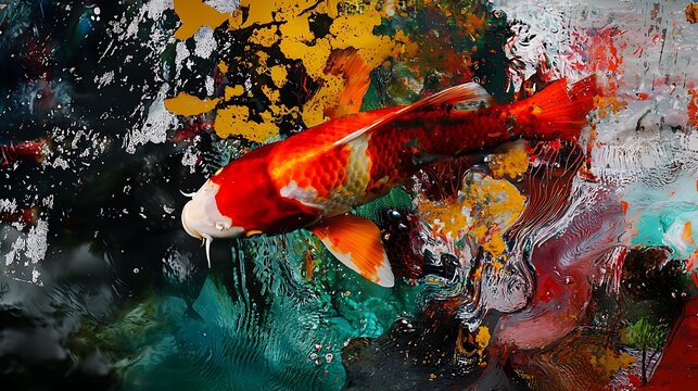 Close-up of colorful koi fish in pond  - Powered by Adobe