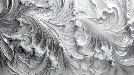 Close-up of intricate frost patterns on window 