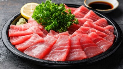 Premium Tuna Sashimi on a Black Plate