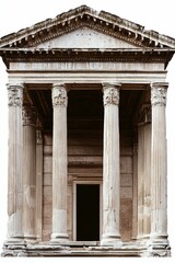 Naklejka premium Ancient stone temple, six columns, weathered facade.