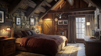Cozy rustic mountain lodge interior 