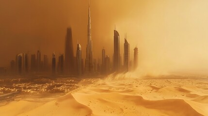 Dramatic sandstorm engulfing Dubai skyline 