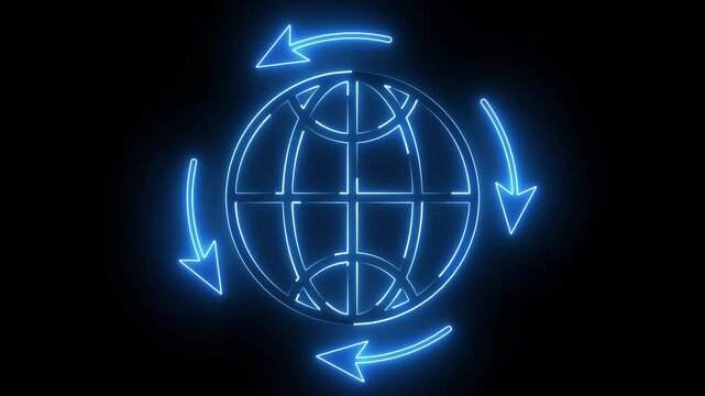 A neon globe icon features a glowing, vibrant representation of the Earth, often with bright neon colors like blue, green, or purple. It symbolizes global connectivity, location, or international .