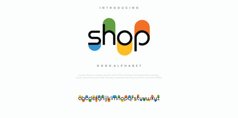 Shop modern abstract alphabet font. Color of typography, Creative font  vector illustration.