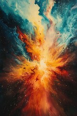 Vibrant Cosmic Explosion of Colors in a Stunning Abstract Space Nebula Painting Capturing the Beauty of the Universe