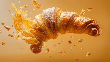 Freshly Baked Croissant in Dramatic Action Shot