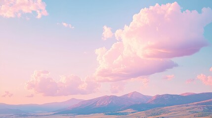 Serene landscape with pastel clouds and mountains 