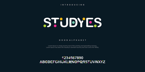 Studyes modern abstract alphabet font. Color of typography, Creative font  vector illustration.