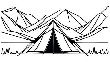Continuous one line drawing of tent camping in outdoor. Canvas tent line art vector illustration. Editable stroke