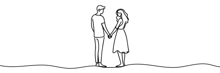 Guy and girl show heart with hands together Continuous one line drawing.