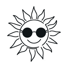 The sun is drawn by one black line on a white background. One-line drawing. Continuous line.