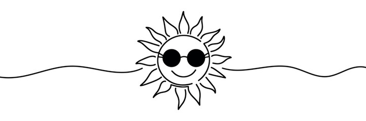The sun is drawn by one black line on a white background. One-line drawing. Continuous line.