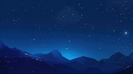 Panoramic blue night sky with milky way and stars on dark background. Fill the universe, nebulae and galaxies with noise and particles. Dark night sky.