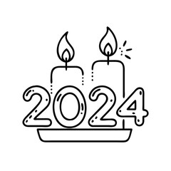 2024 candle icon, new year illustration, new year icon - simple black line art of 2024 candle, symbolizing new year celebrations. new year vector.