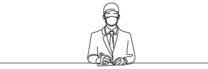 One continuous line illustration of a pharmacist, isolated on white background