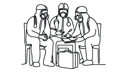 Continuous one line drawing of men in protective suit to protect body from virus and disease. Vector illustration