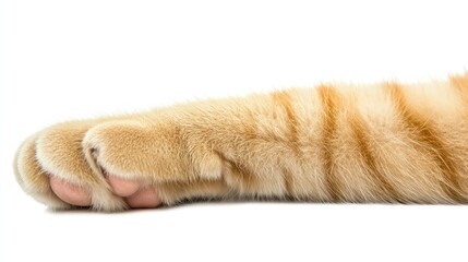 Close-up of an orange cat's paw resting on a surface 