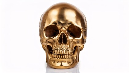 Golden skull sculpture on white background