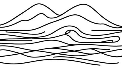 Continuous one line art hand drawn pro vector minimalist mountain illustration.