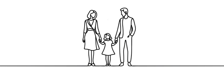 happy family holding hand one line single continuous line art