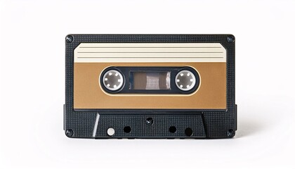 Fototapeta premium Golden retro audio cassette on a white background