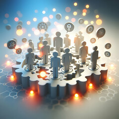 3D Bokeh Community Engagement concept as Bokeh digital art background with soft glowing lights representing active community engagement and interaction ideal for advertisements with copy space. as 3D 