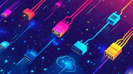 Abstract Colorful Data Transfer in Space: Digital Connectors