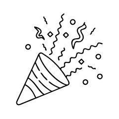 confetti in air icon, new year illustration, new year icon - simple black line art of confetti in air, symbolizing new year celebrations. new year vector.