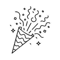confetti in air icon, new year illustration, new year icon - simple black line art of confetti in air, symbolizing new year celebrations. new year vector.