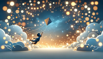 3D Bokeh digital art of a silhouette of people dancing with dragons under soft lights and copy space at the bottom. concept as Silhouettes of dancers performing a dragon dance under soft colorful ligh