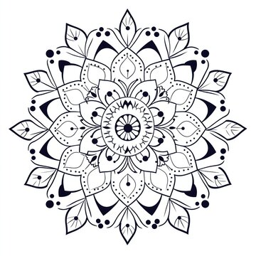 recommend clip art: Ornate mandala pattern design. Complex floral circle design in black, white. Simple, elegant clip art style. Suitable for various creative applications. Vintage, ethnic style. Beautiful decorative