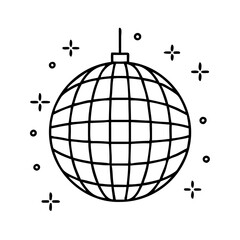 disco ball icon, new year illustration, new year icon - simple black line art of disco ball, symbolizing new year celebrations. new year vector.