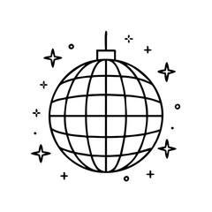 disco ball icon, new year illustration, new year icon - simple black line art of disco ball, symbolizing new year celebrations. new year vector.