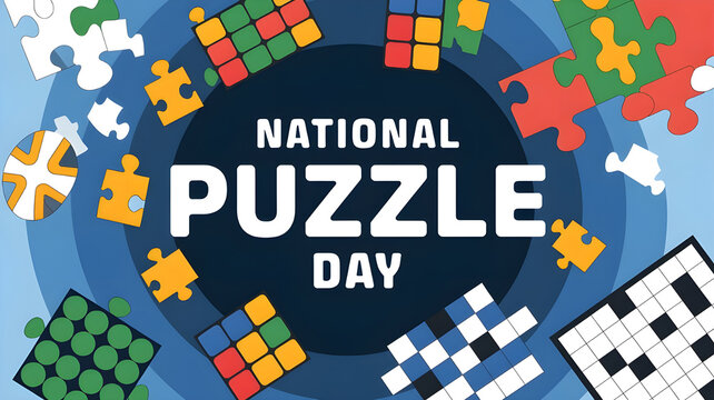 National Puzzle Day Concept Banner with Engaging Puzzle Graphics and Educational Theme.puzzle,puzzle day, jigsaw, pieces, game.
