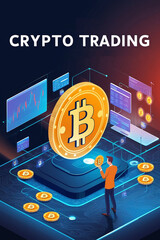 Crypto trading concept, BTC reaches 100k, vertical banner