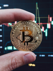 Crypto trading concept, BTC reaches 100k, vertical banner