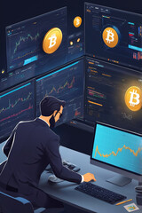 Crypto trading concept, BTC reaches 100k, vertical banner