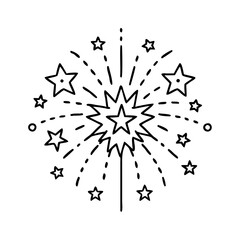 gold fireworks icon, new year illustration, new year icon - simple black line art of gold fireworks, symbolizing new year celebrations. new year vector.