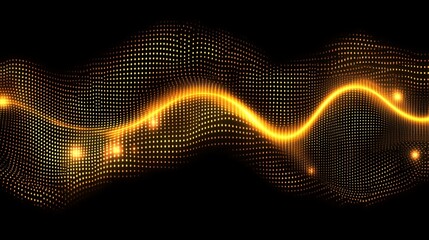 Golden Data Stream Abstract Digital Wave Of Luminous Particles Flowing On A Black Background